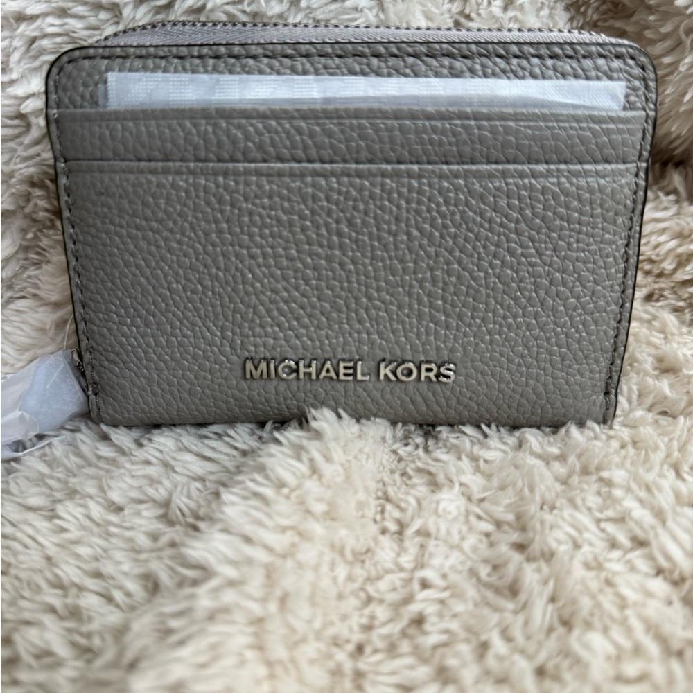 Michael Kors Pebbled Leather Card Holder in Gray